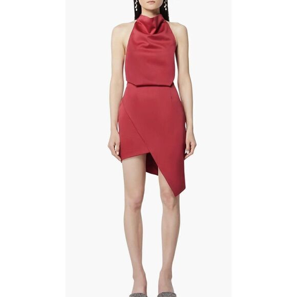 Elliatt Camo Asymmetric Satin Cocktail Dress in Merlot, Size Small. NWT. $148. - Picture 1 of 10